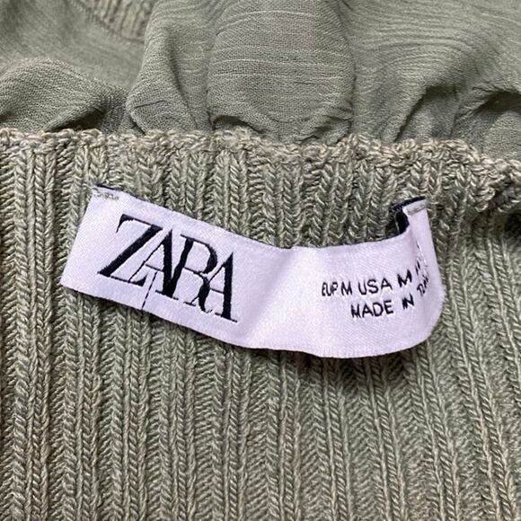 Zara Green Ruffle Flounce Long Sleeve Ribbed Knit Tie Cardigan Crop Top Size M - Picture 5 of 6